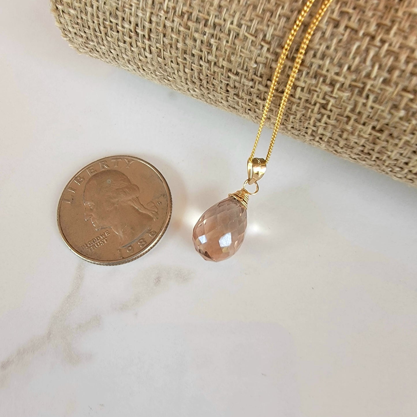 MYSTIC Quartz Drop Necklace 14K Gold Filled Genuine Handmade Briolette