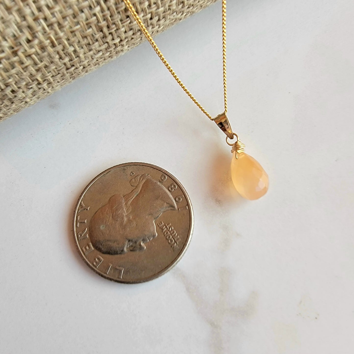 Peach Moonstone Necklace Gold Genuine Gemstone Briolette Handmade June Birthstone