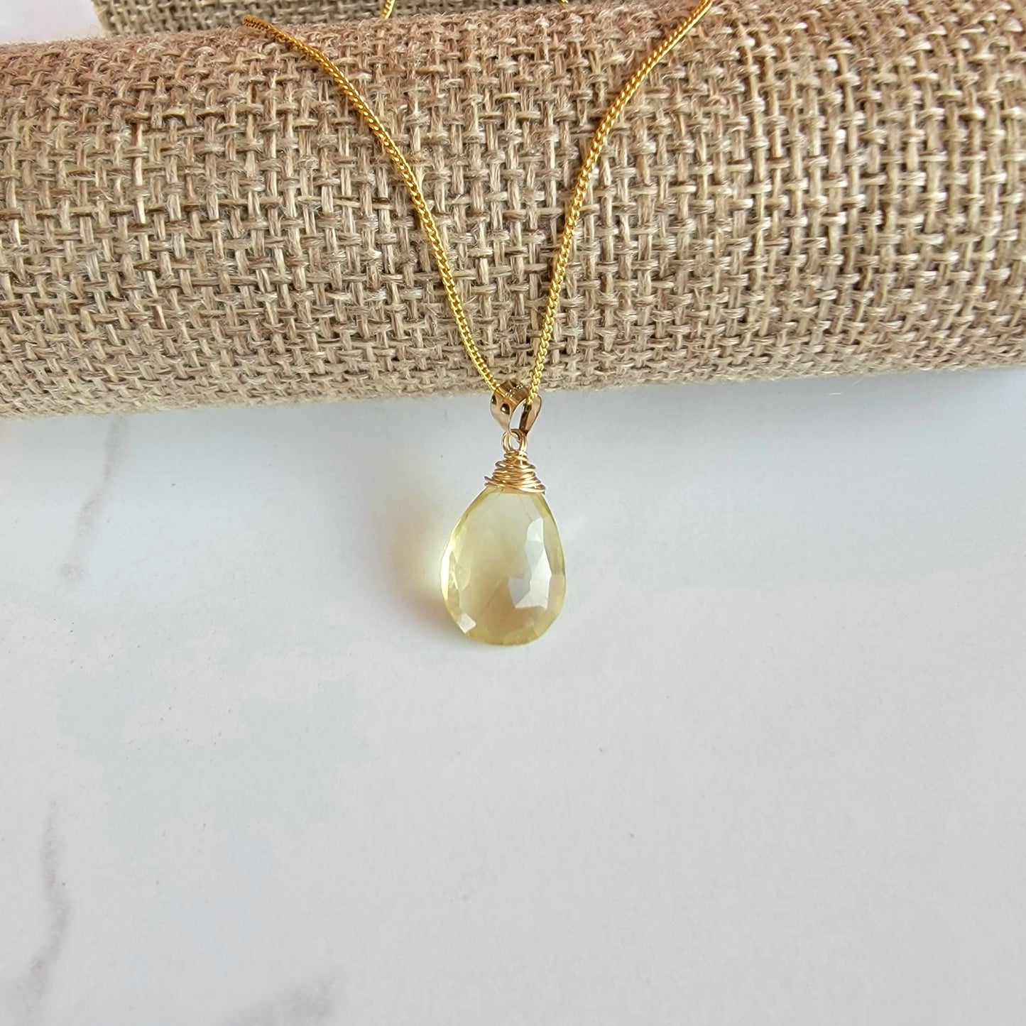 Lemon Quartz  Gemstone  Necklace 14K Gold Filled Genuine handmade Best gift for Her Natural