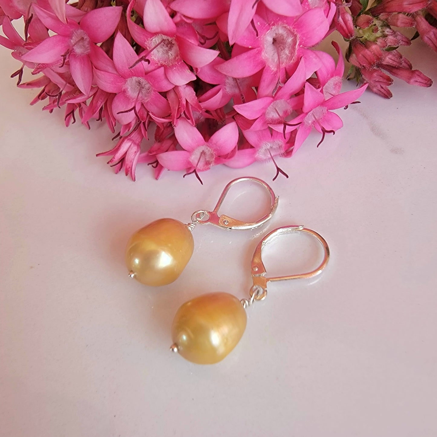 Gold Pearl Earrings Dangle Drop Silver June Birthstone Freshwater Pearl Wedding Bridal Jewelry