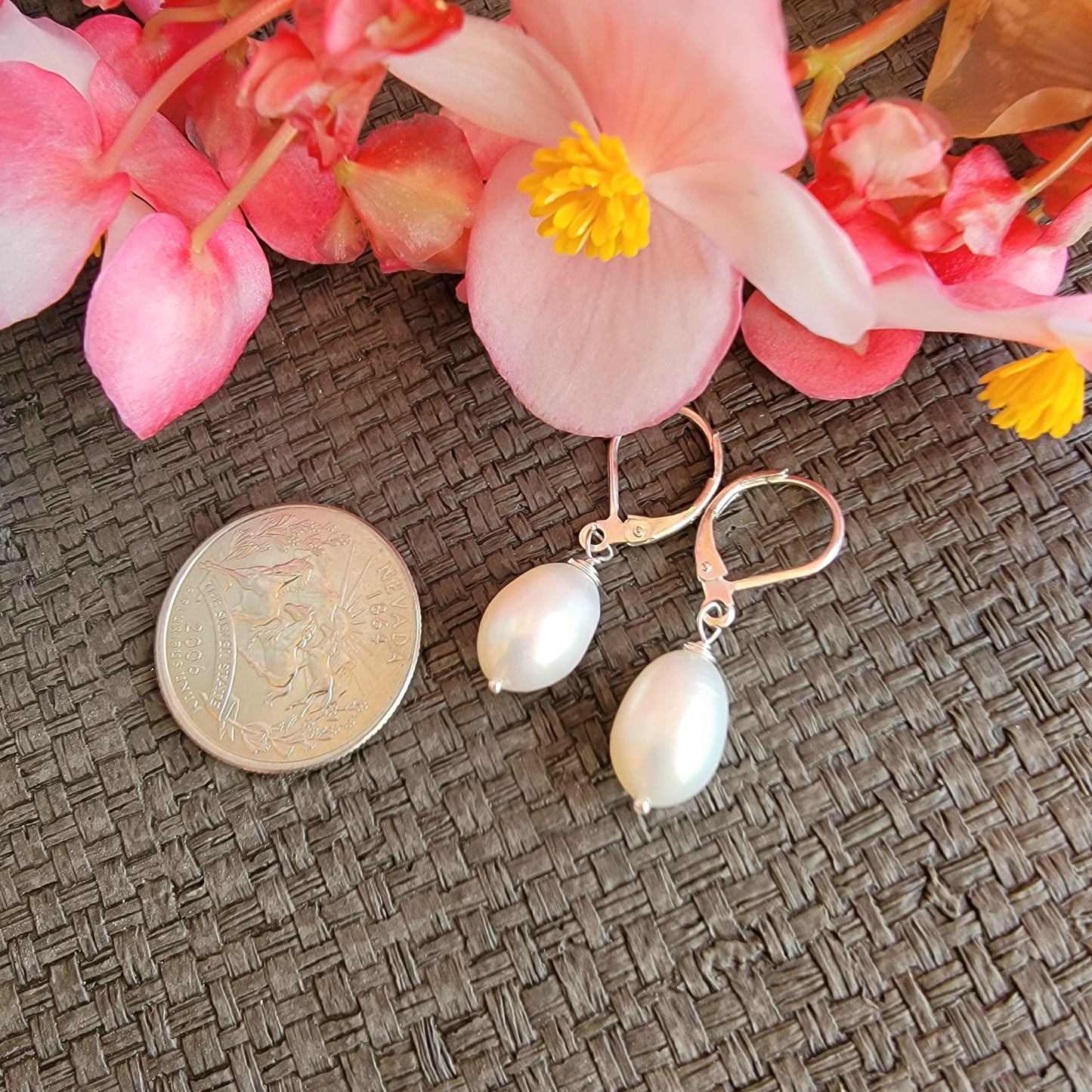 White Pearl Earrings Dangle Drop Wedding Bridal Jewelry Silver Freshwater Pearl June Birthstone