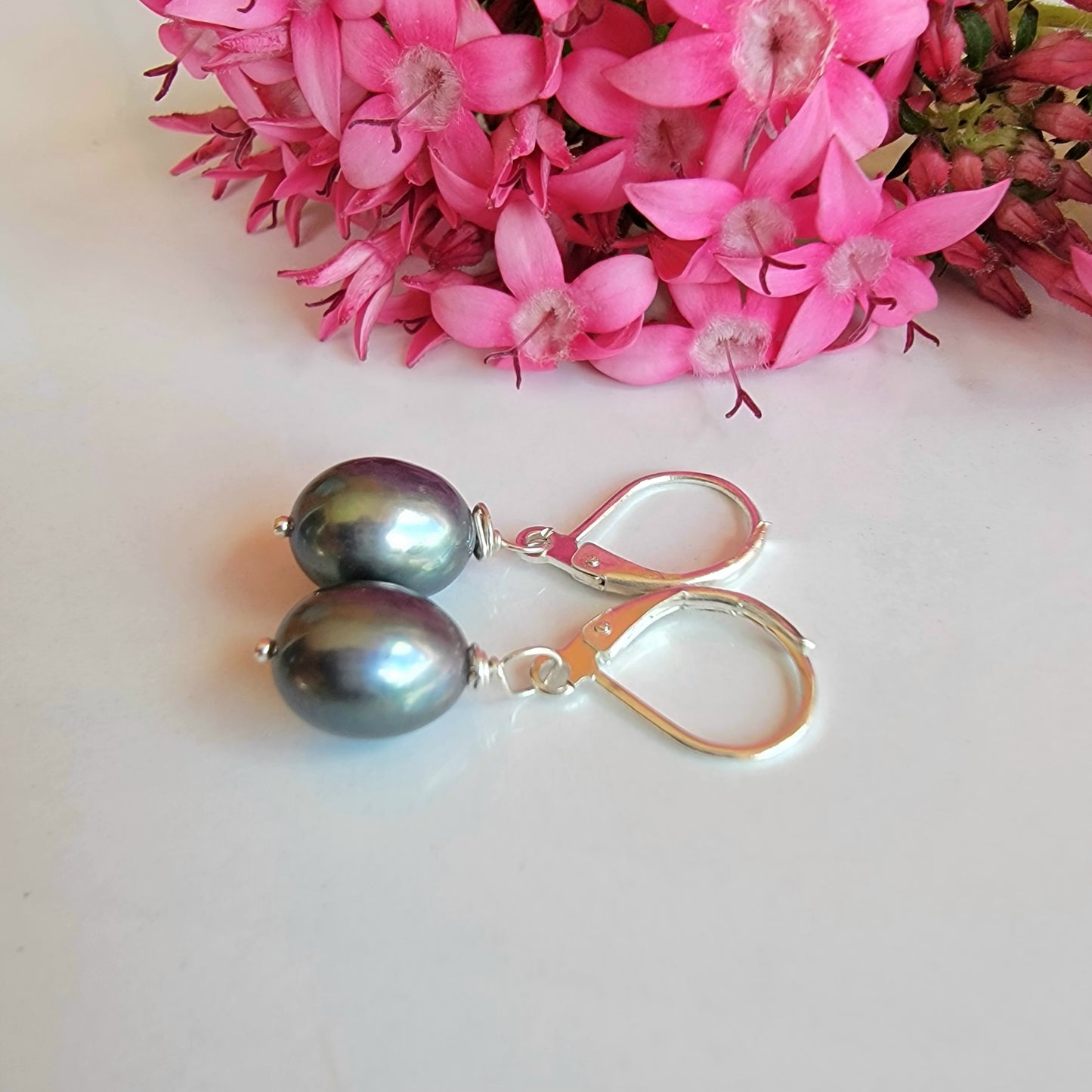 Black Pearl Earrings Sterling Silver Real Freshwater Pearl Dangle Handmade Wedding Boho Brida Jewelry June Birthstone