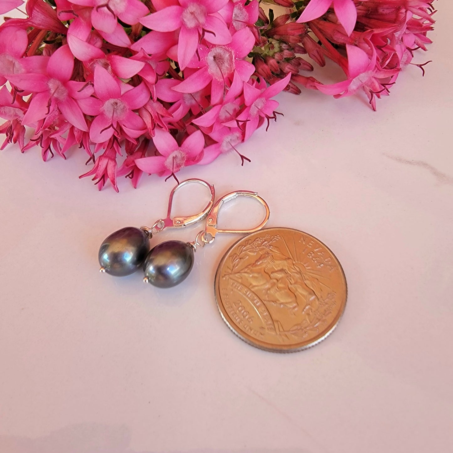 Black Pearl Earrings Sterling Silver Real Freshwater Pearl Dangle Handmade Wedding Boho Brida Jewelry June Birthstone