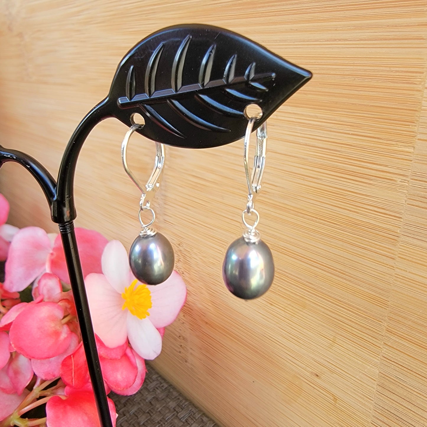 Black Pearl Earrings Sterling Silver Real Freshwater Pearl Dangle Handmade Wedding Boho Brida Jewelry June Birthstone