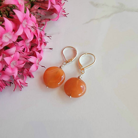 Carnelian Earrings Drop Dangle Boho Gemstone Sterling Silver