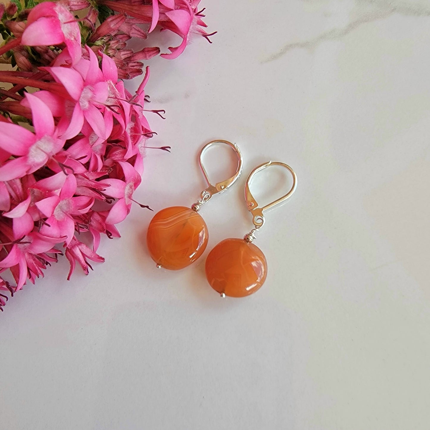 Carnelian Earrings Drop Dangle Boho Gemstone Sterling Silver