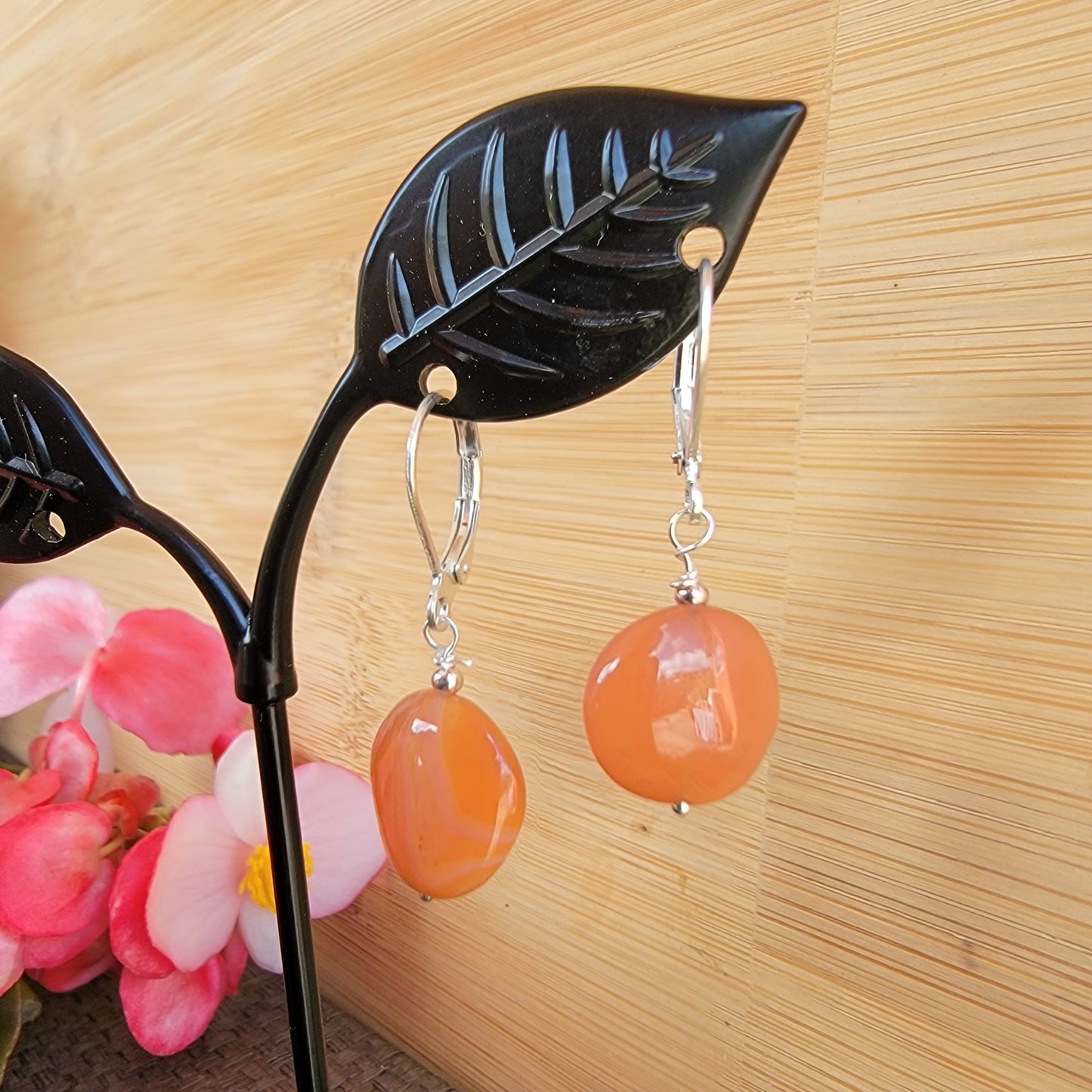 Carnelian Earrings Drop Dangle Boho Gemstone Sterling Silver