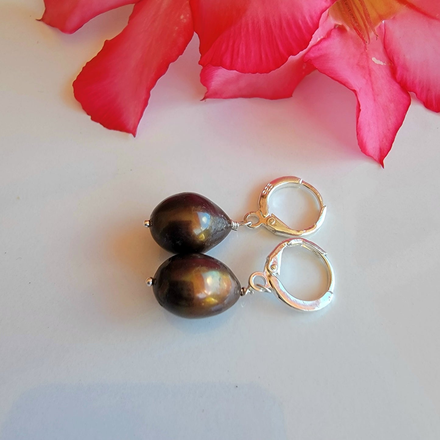 Brown Pearl Earrings Drop Dangle Gemstone Boho Jewelry Sterling Silver