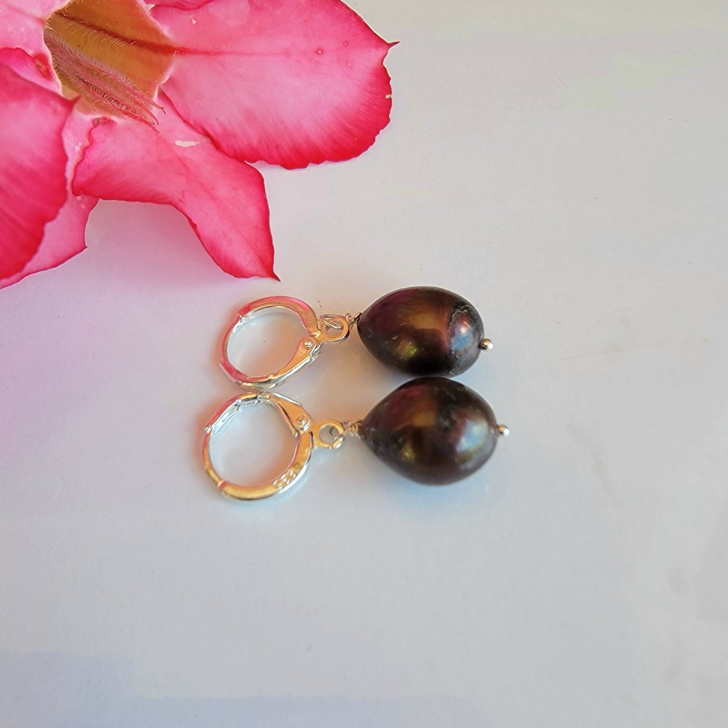 Brown Pearl Earrings Drop Dangle Gemstone Boho Jewelry Sterling Silver