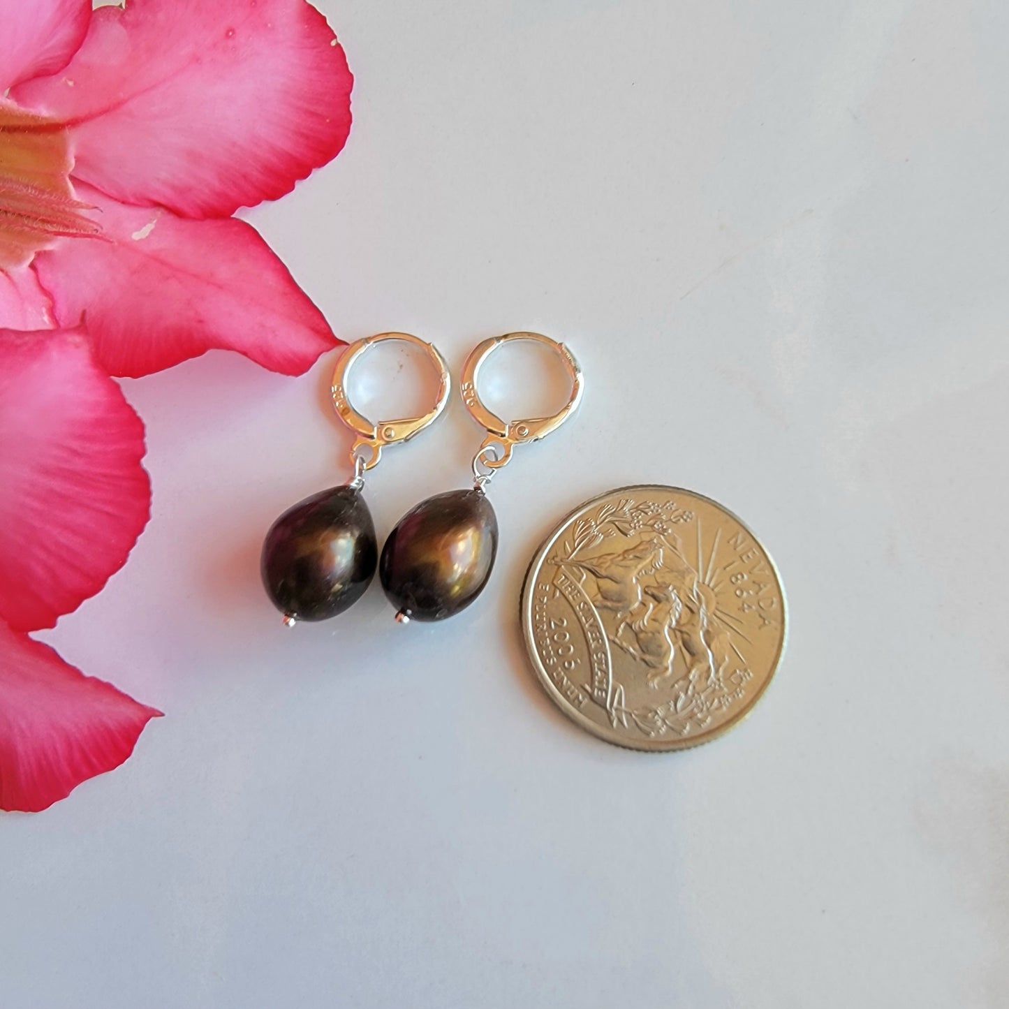 Brown Pearl Earrings Dangle Drop Silver Handmade Boho June Birthstone Real Freshwater Pearl