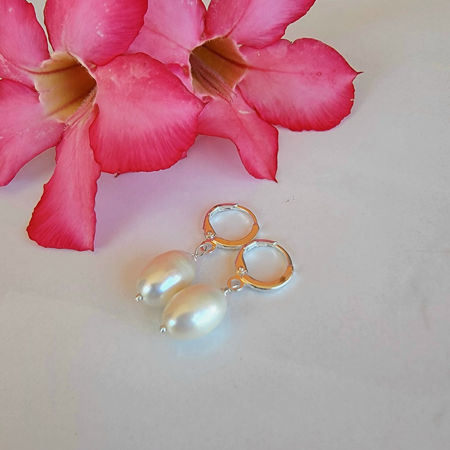 White Pearl Earrings Drop Dangle Gemstone Boho Jewelry Sterling Silver