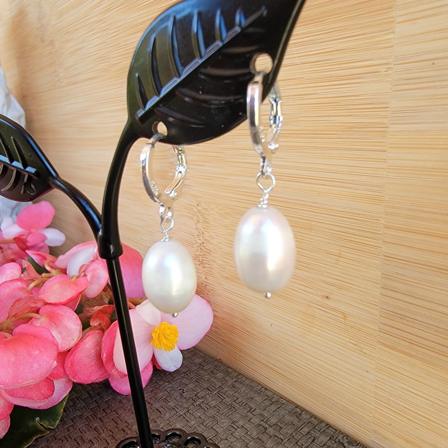 White Pearl Earrings Drop Dangle Gemstone Boho Jewelry Sterling Silver