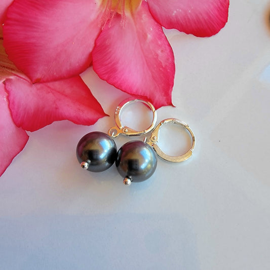 Swarovski Black Pearl Earrings Dangle Drop Sterling Silver