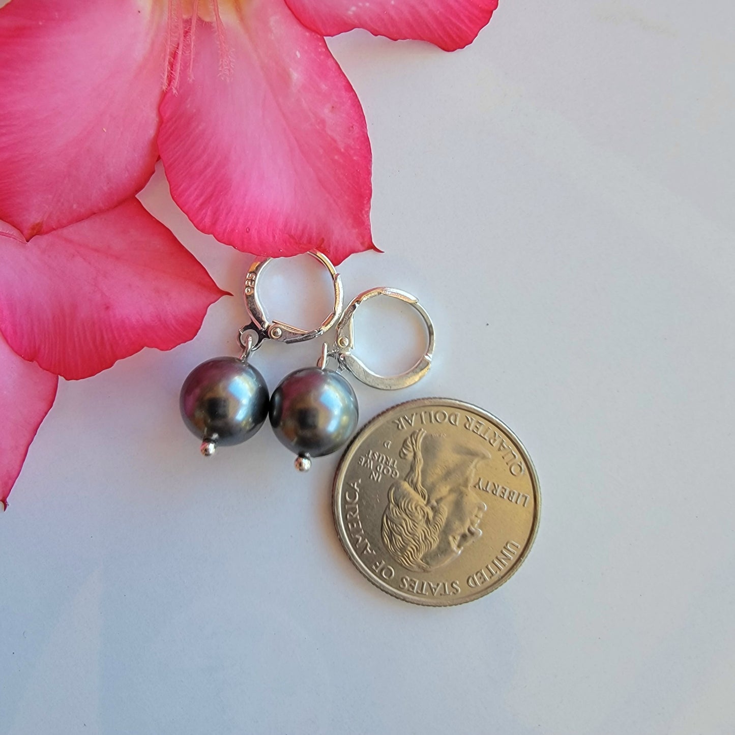 Swarovski Black Pearl Earrings Dangle Drop Sterling Silver