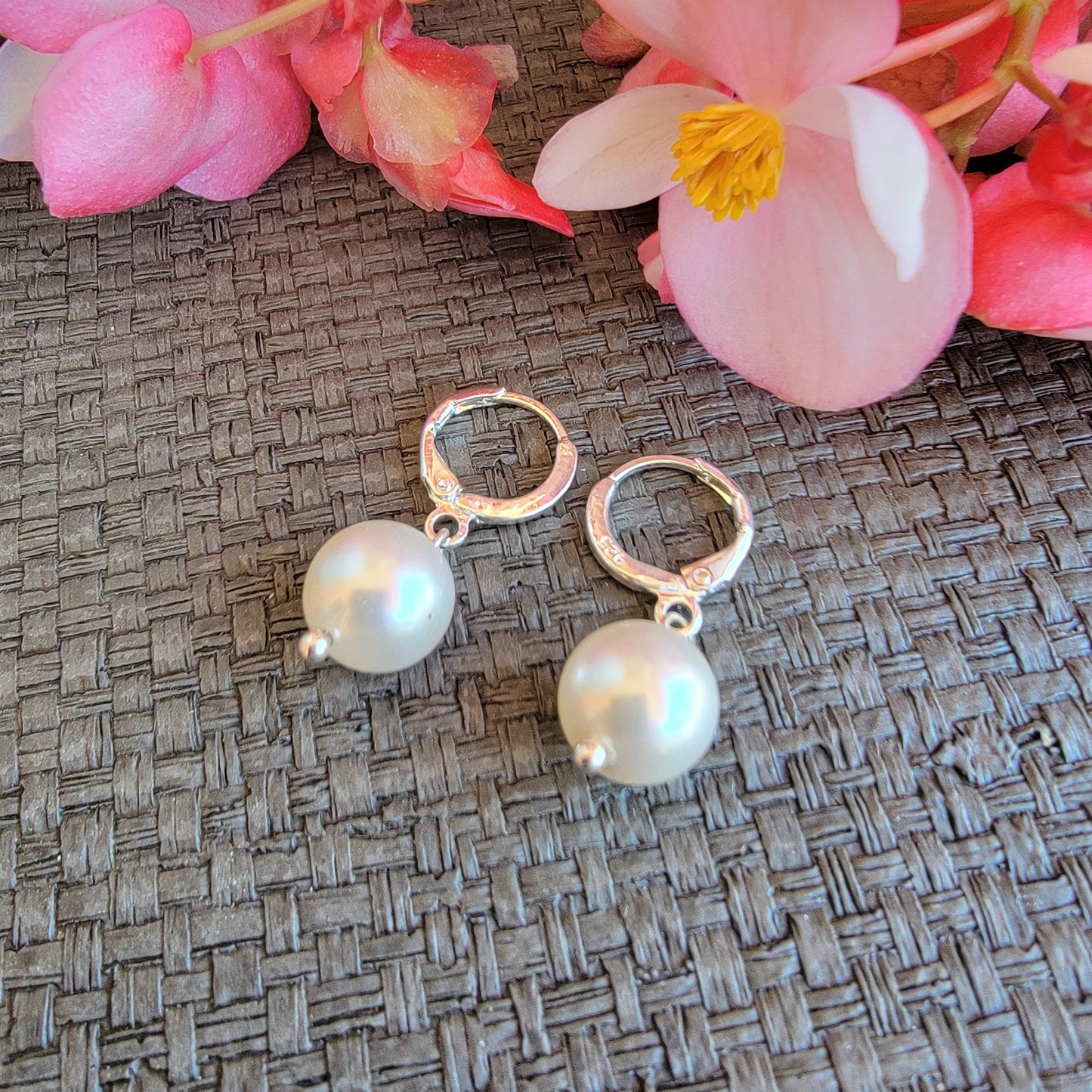 White Pearl Earrings Swarovski Drop Dangle Gemstone Boho Jewelry Sterling Silver