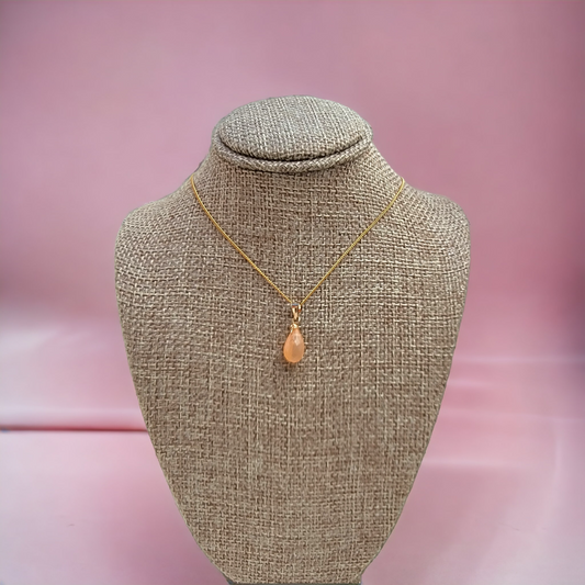 Peach Moonstone Necklace Gold Genuine Gemstone Briolette Handmade June Birthstone