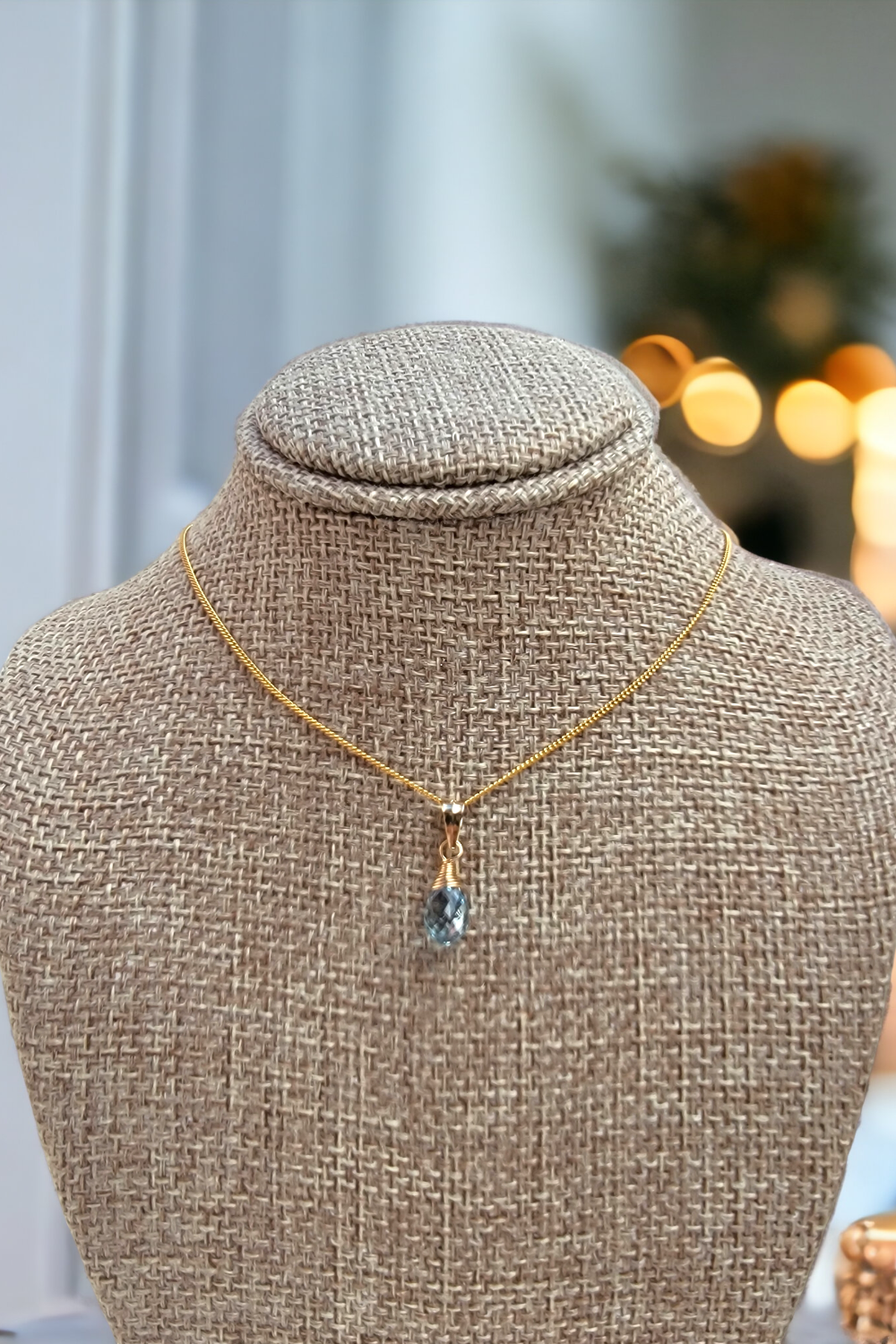 Swiss Blue Topaz Drop Necklace December Birthstone GENUINE Gemstone 14K Gold Filled Dainty Delicate Best Gift for Her