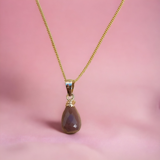 Chocolate Moonstone Necklace Gemstone  Crystal June Birthstone Handmade Drop Briolette