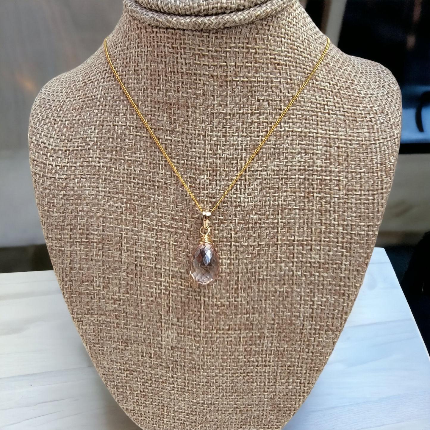 MYSTIC Quartz Drop Necklace 14K Gold Filled Genuine Handmade Briolette