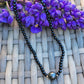 Tahitian Pearl Necklace Choker with genuine real black onyx gemstone crystals, black south sea pearl