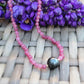 Tahitian Pearl Necklace Choker with genuine garnet gemstone crystals, black south sea pearl