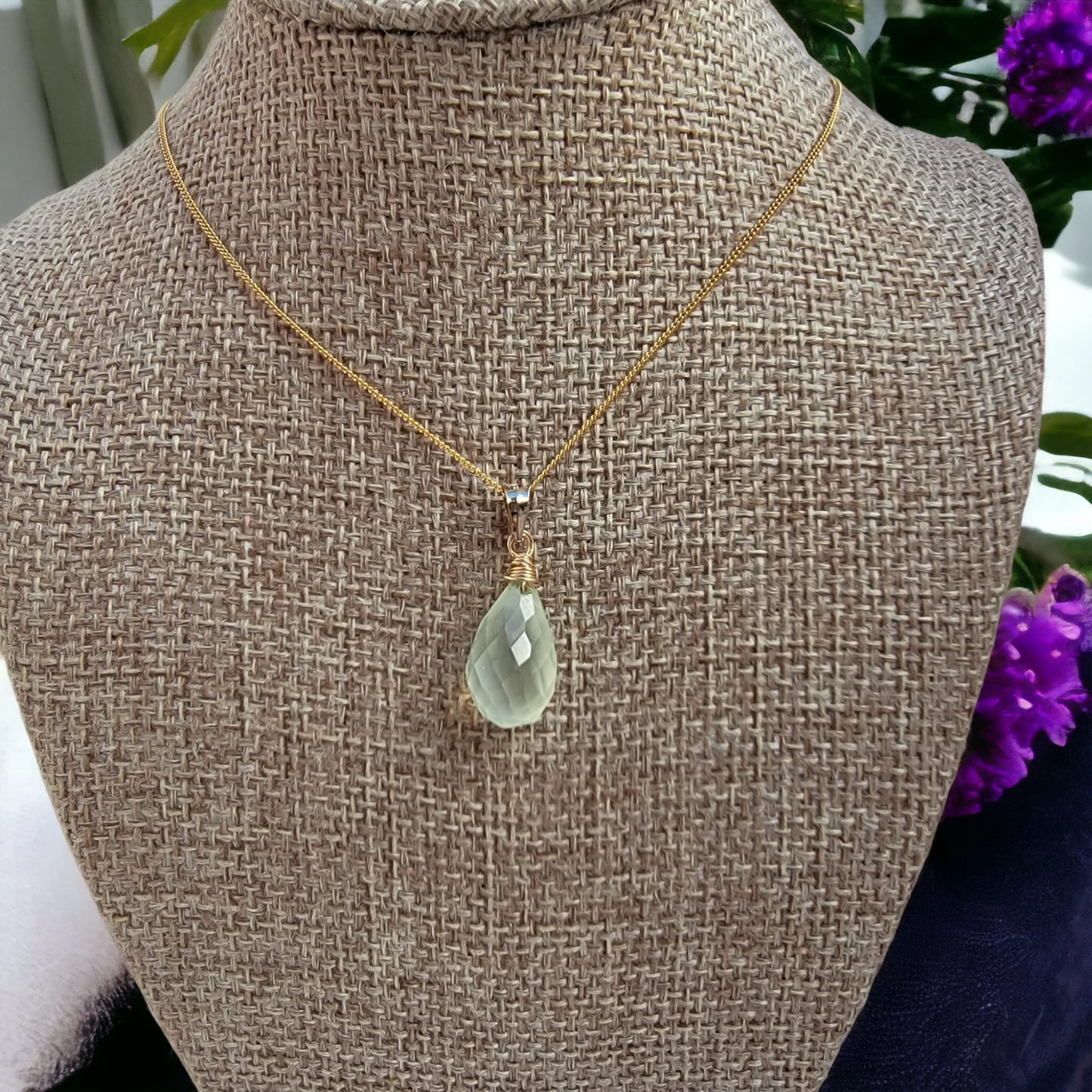 Prehnite Gemstone  Necklace 14K Gold Filled Genuine Briolette Handmade best gift for Her