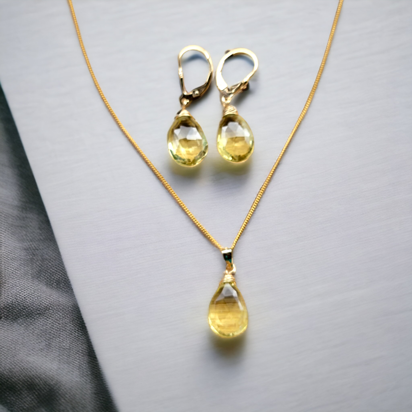 Jewelry Set Lemon Quartz Crystal Gemstone Earrings and Necklace set 14k gold filled genuine precious stones