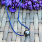 Tahitian Pearl Necklace Choker with genuine real lapis lazuli  gemstone crystals, black south sea pearl