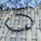 Tahitian Pearl Bracelet with genuine real sapphire gemstones crystals, black south sea pearl 