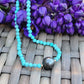 Tahitian Pearl Necklace Choker with genuine turquoise gemstone crystals, black south sea pearl
