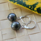 Tahitian Pearl Earrings in Sterling Silver Drop Dangle Leverback June Birthstone Black South Sea Pearl