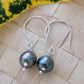 Black Tahitian Pearl Earrings in Sterling Silver Dangle Drop Handmade Boho June Birthstone South Sea Pearl