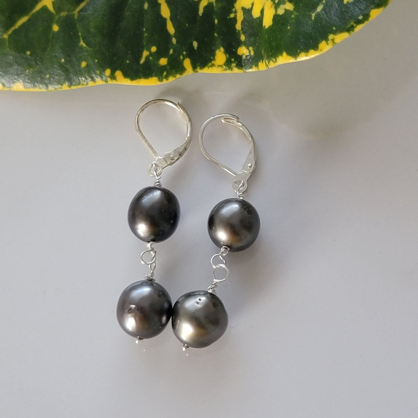 Dangle Tahitian Pearl Earrings Drop Sterling Silver Barouqe Handmade June Birthstone Black South Sea Pearl