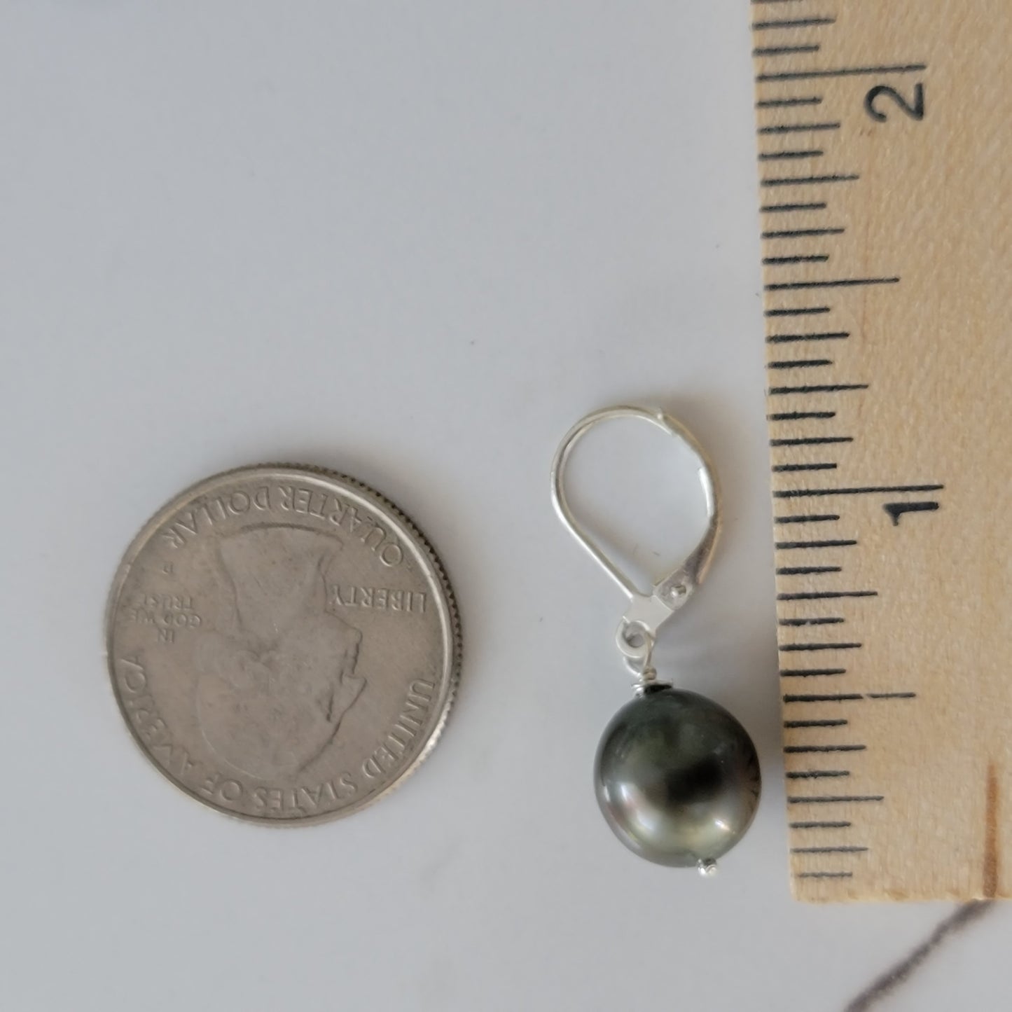 Tahitian Pearl Earrings in Sterling Silver Drop Dangle Leverback June Birthstone Black South Sea Pearl