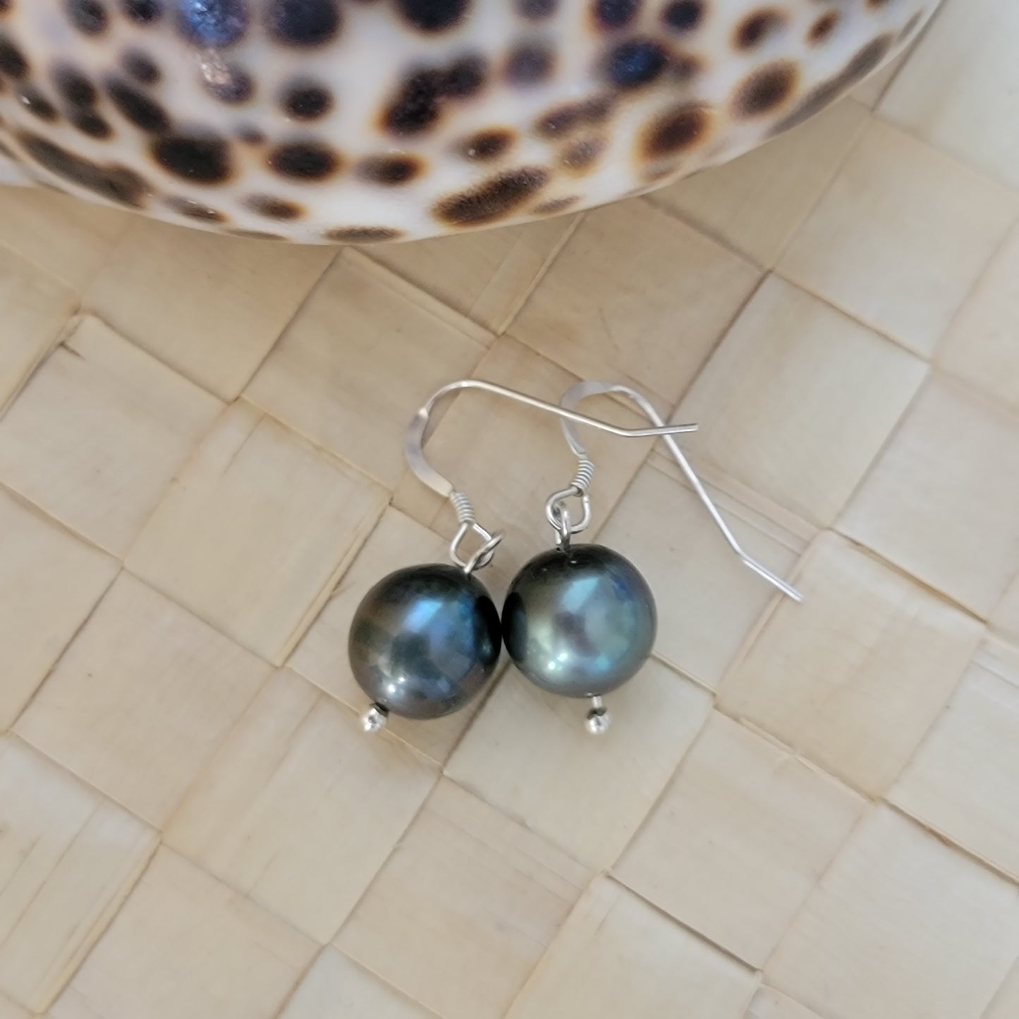 Genuine Tahitian Pearl Earrings Sterling Silver Boho Barouqe Drop Dangle June Birthstone Black South Sea Pearl