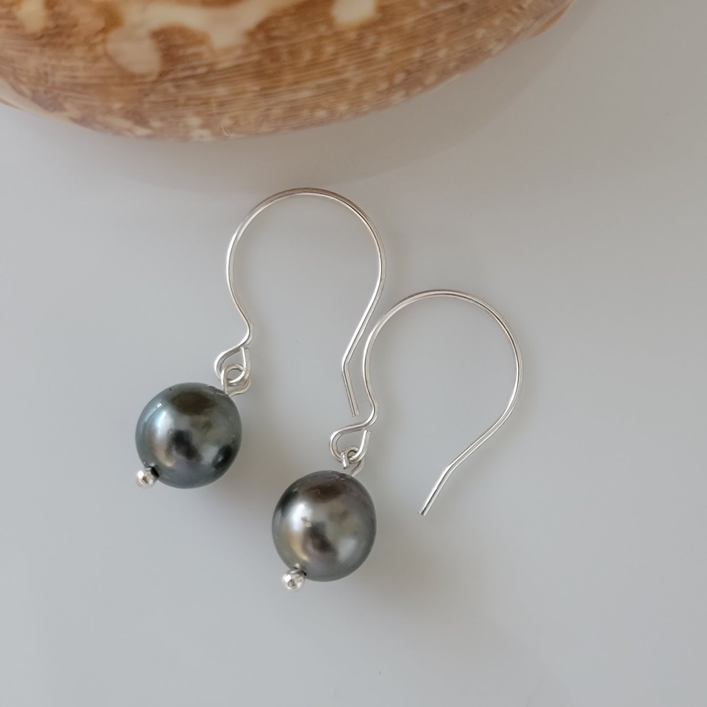 Black Tahitian Pearl Earrings in Sterling Silver Dangle Drop Handmade Boho June Birthstone South Sea Pearl