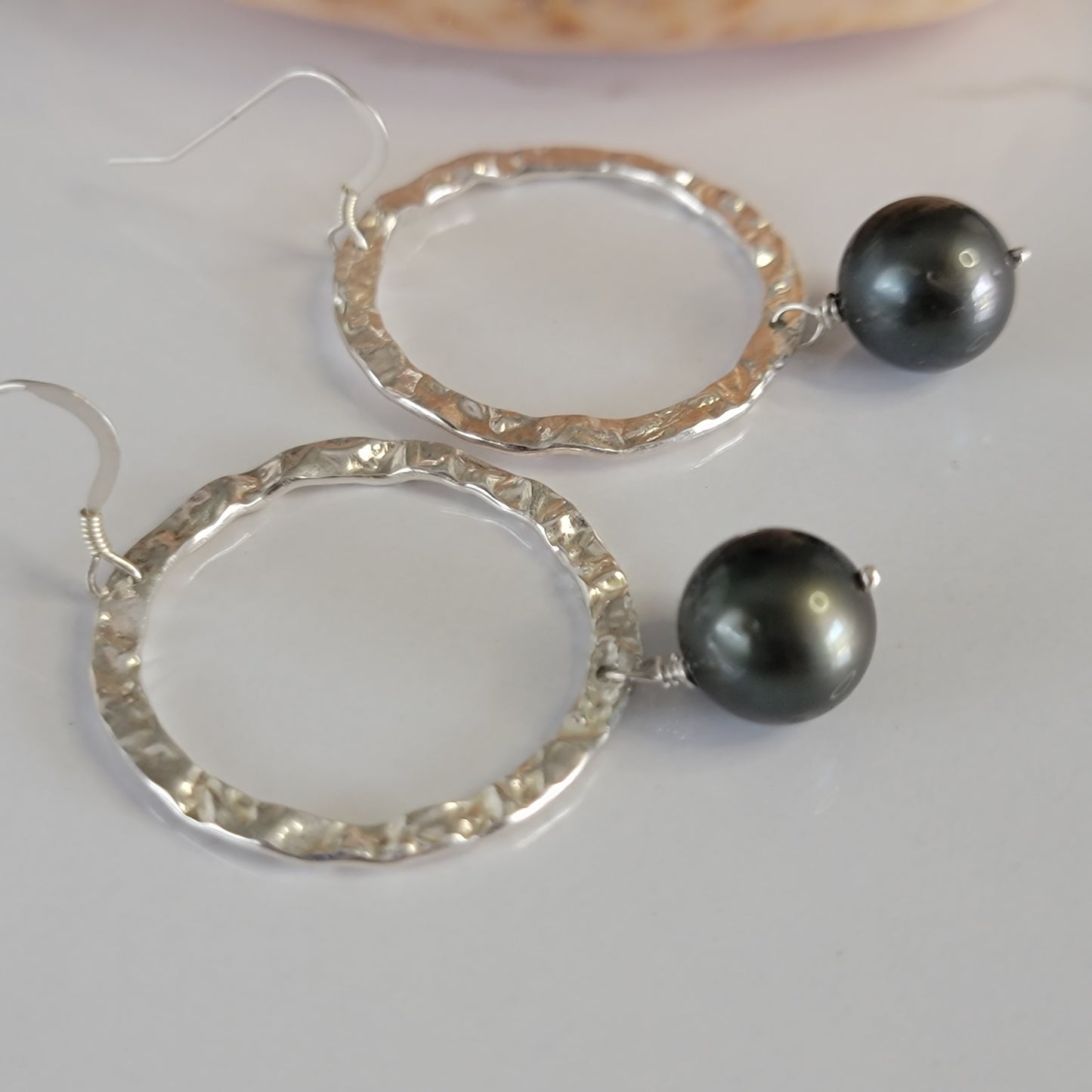 Tahitian Pearl Earrings Large Dangle Statement Sterling Silver June Birthstone Black South Sea Pearl