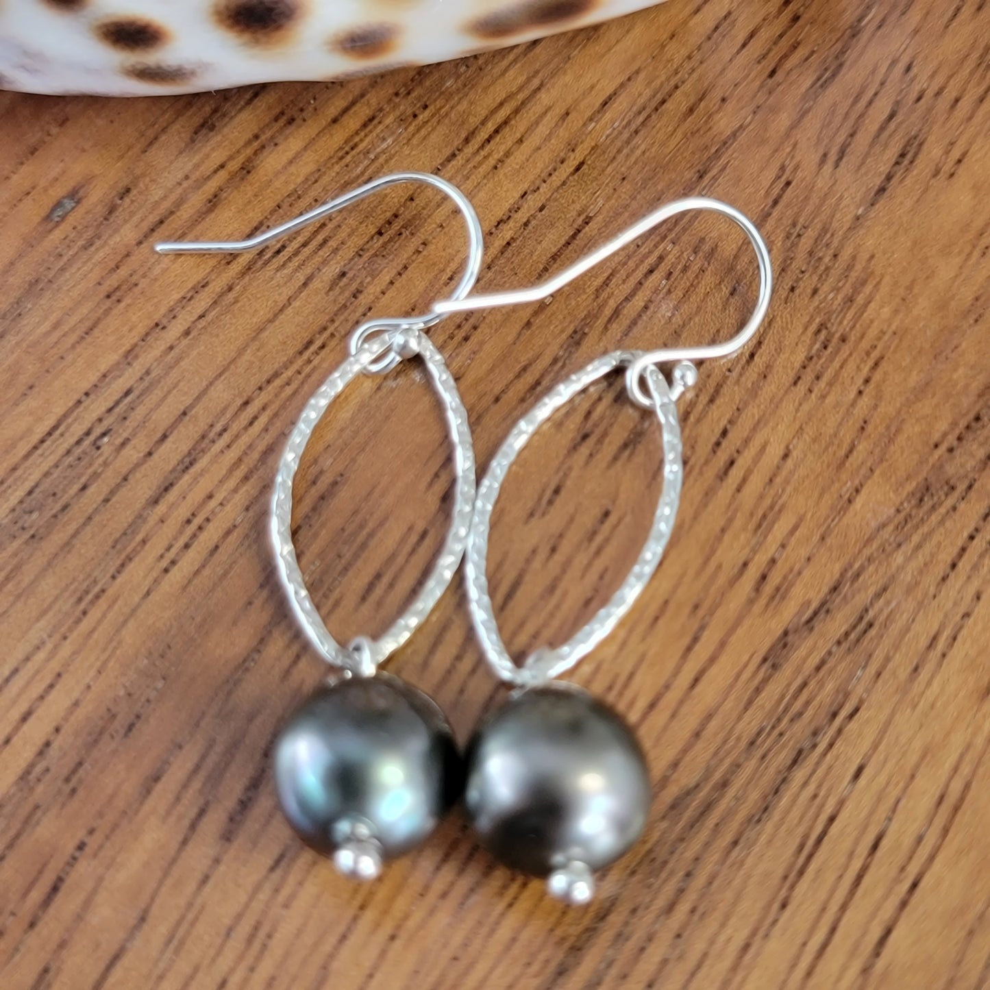 Black Tahitian Pearl Earrings Drop Dangle Sterling Silver June Birthstone Black South Sea Pearl