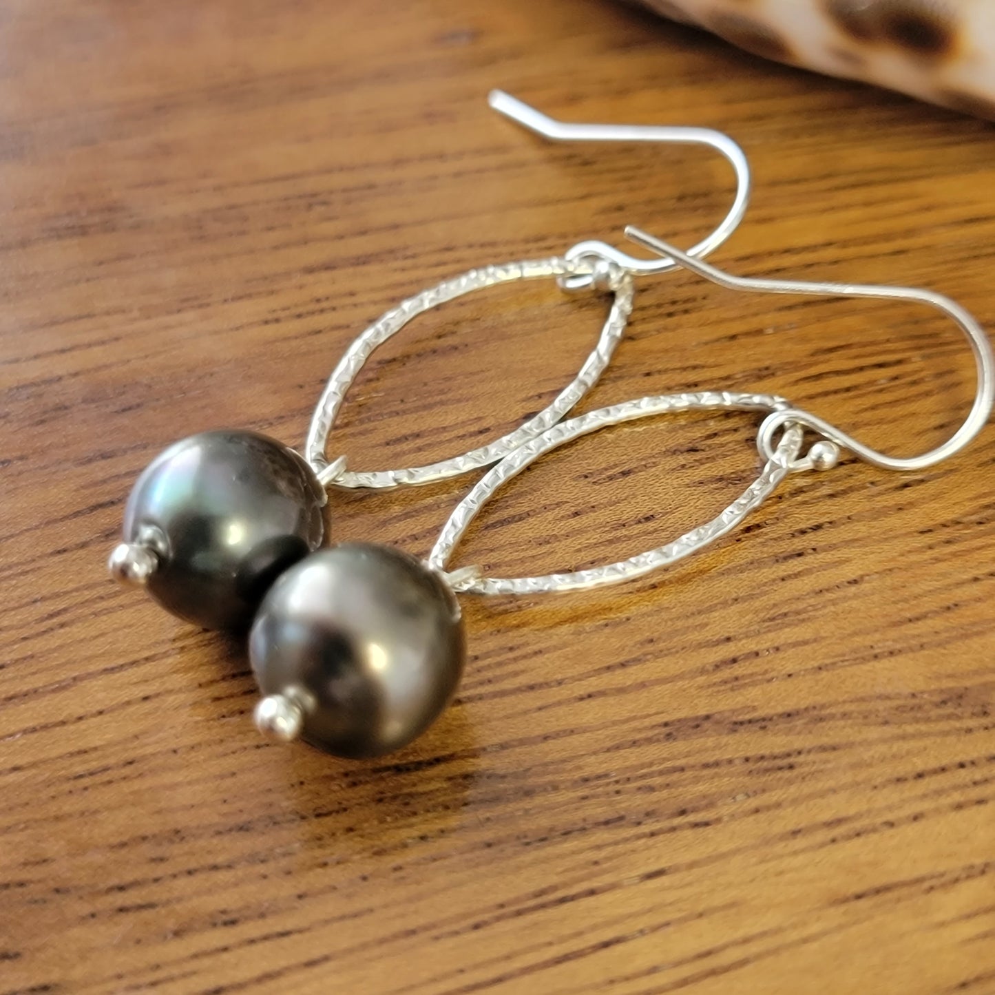 Black Tahitian Pearl Earrings Drop Dangle Sterling Silver June Birthstone Black South Sea Pearl