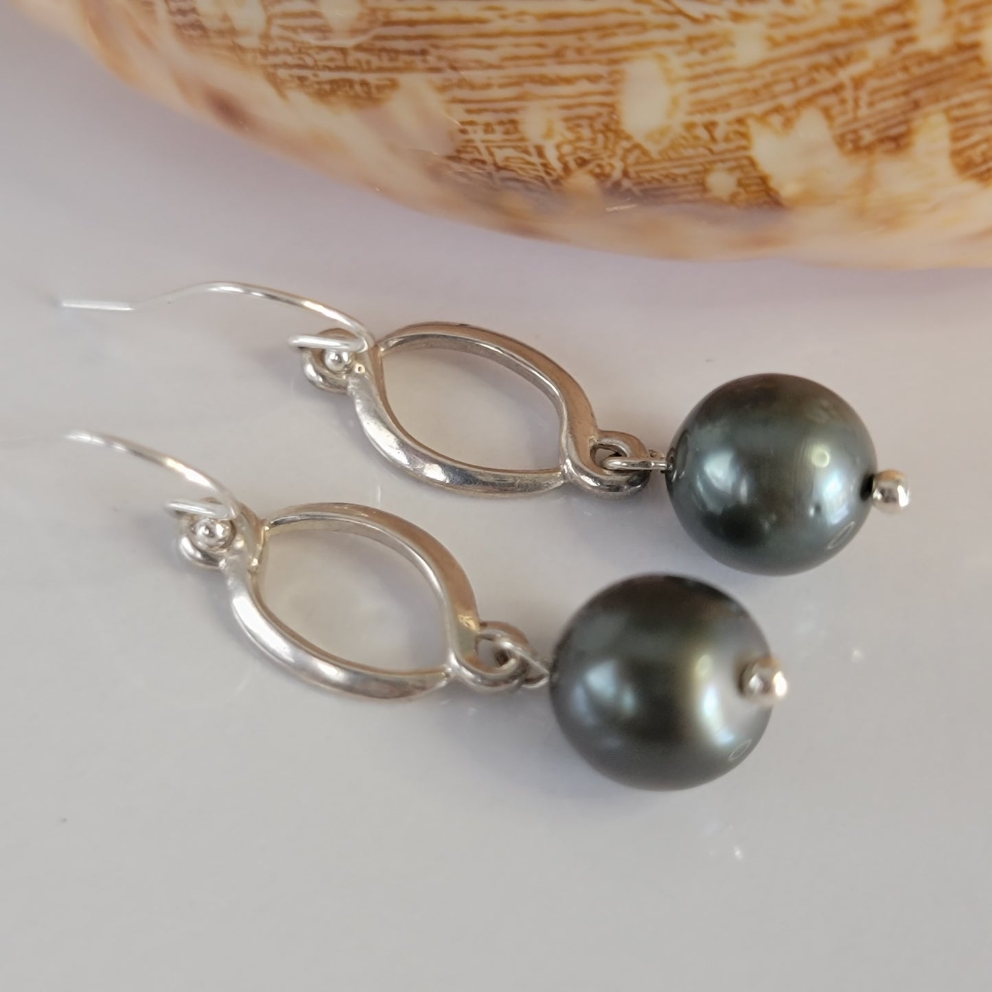 Tahitian Pearl Earrings Sterling Silver Drop Dangle Earrings June Birthstone Black South Sea  Pearl