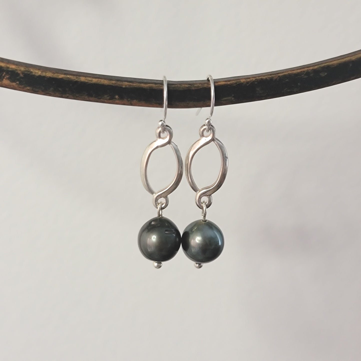 Tahitian Pearl Earrings Sterling Silver Drop Dangle Earrings June Birthstone Black South Sea  Pearl