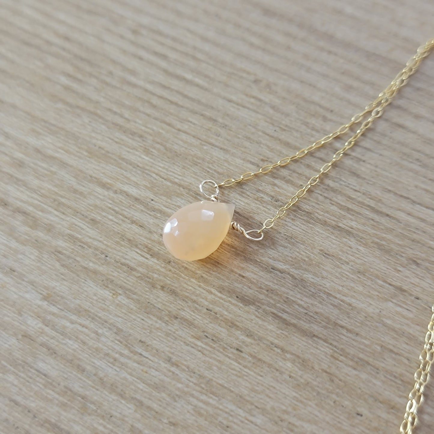 Peach Moonstone Necklace Floating June Birthstone Gold Dainty Delicate Necklace