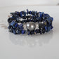 Lapis Lazuli Wrap Bracelet Gemstone Raw Chips set in Memory Wire bLack swarovski Pearl