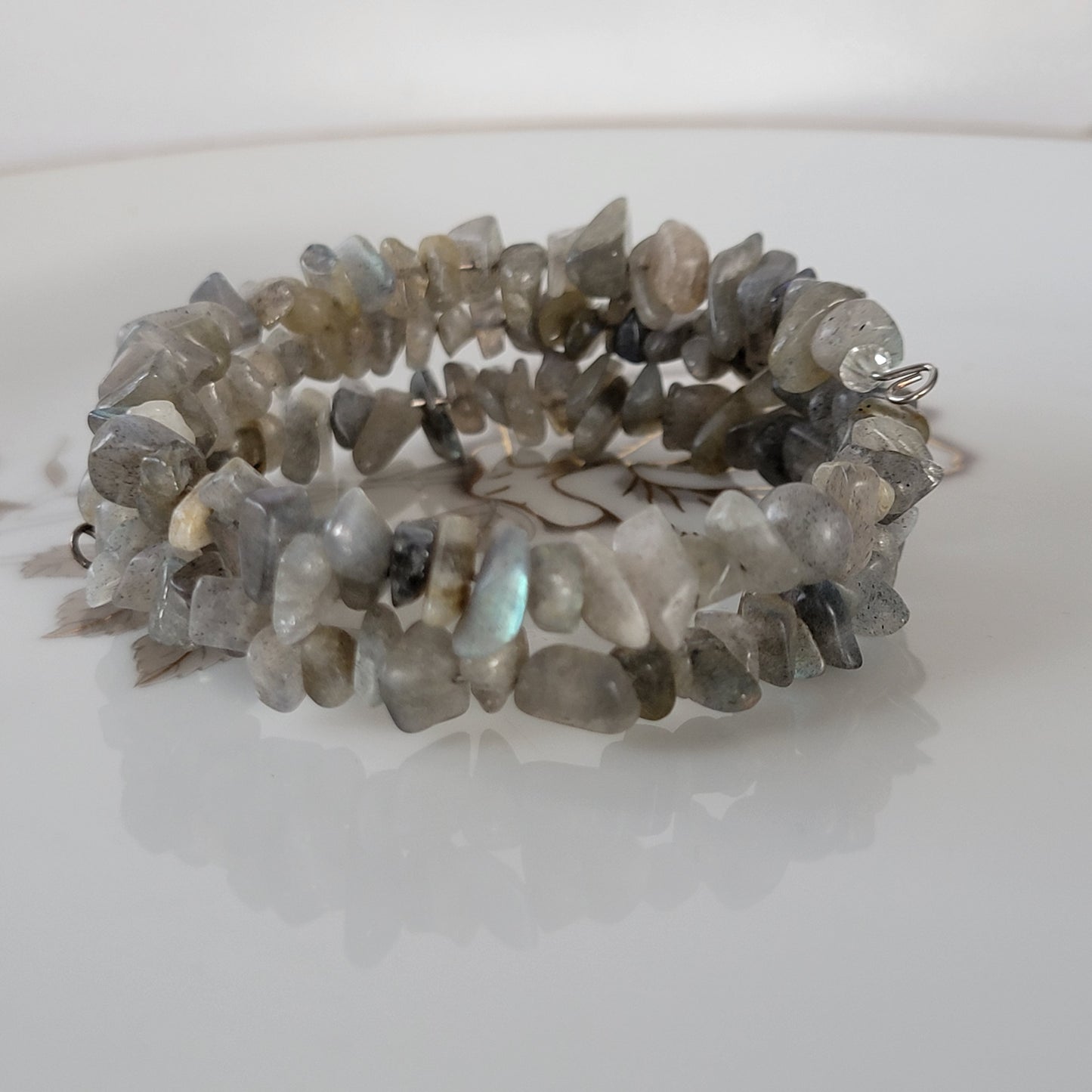 Labradorite Wrap Bracelet Gemstone Raw Chips set in Memory Wire