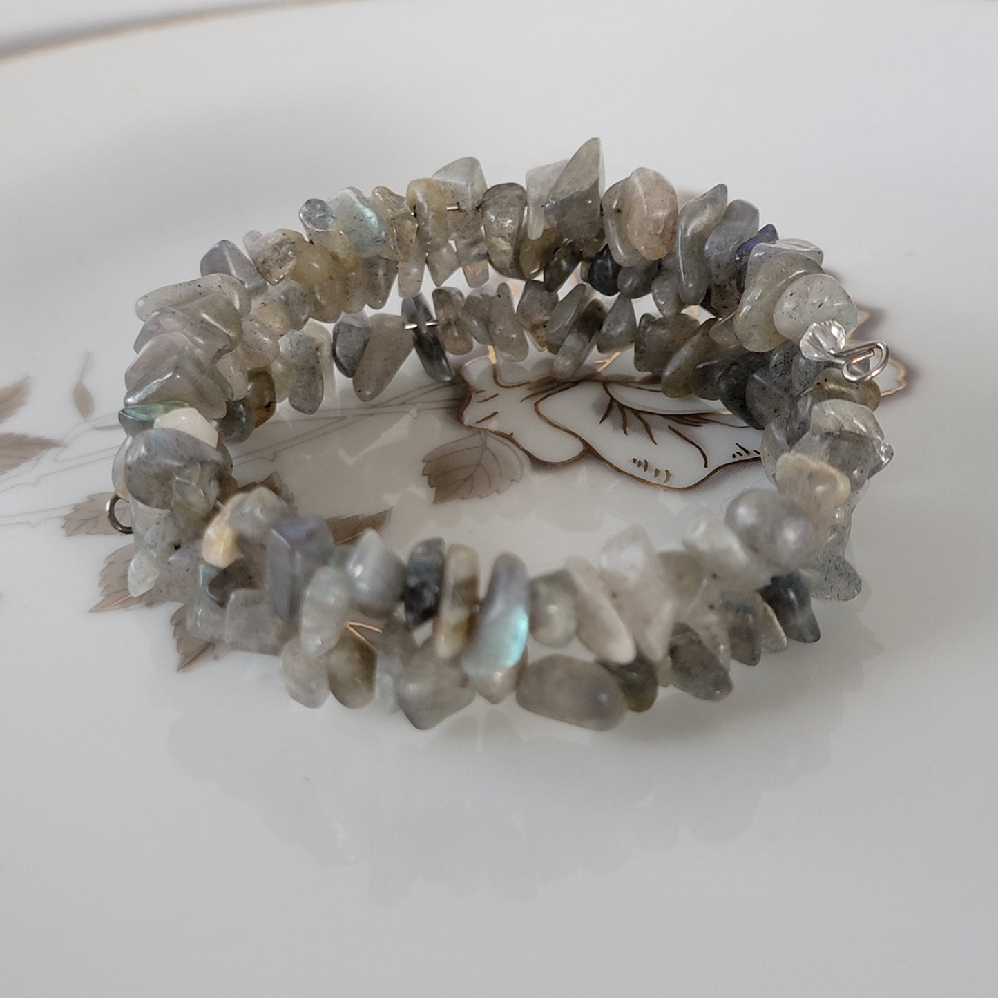 Labradorite Wrap Bracelet Gemstone Raw Chips set in Memory Wire