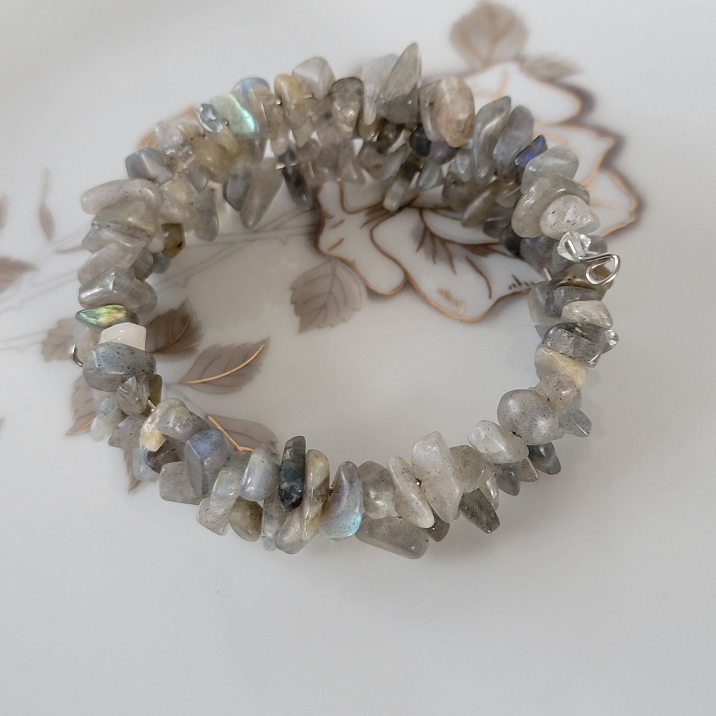 Labradorite Wrap Bracelet Gemstone Raw Chips set in Memory Wire