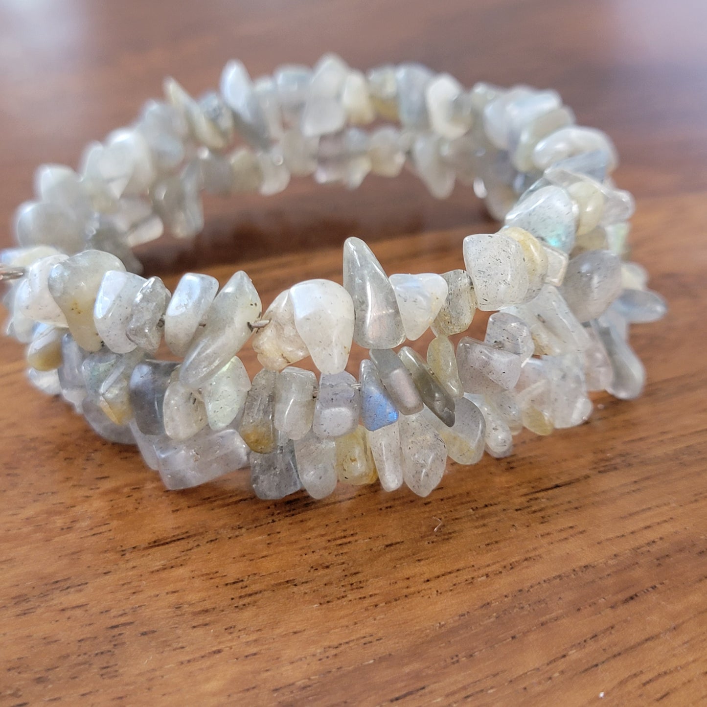 Labradorite Wrap Bracelet Gemstone Raw Chips set in Memory Wire