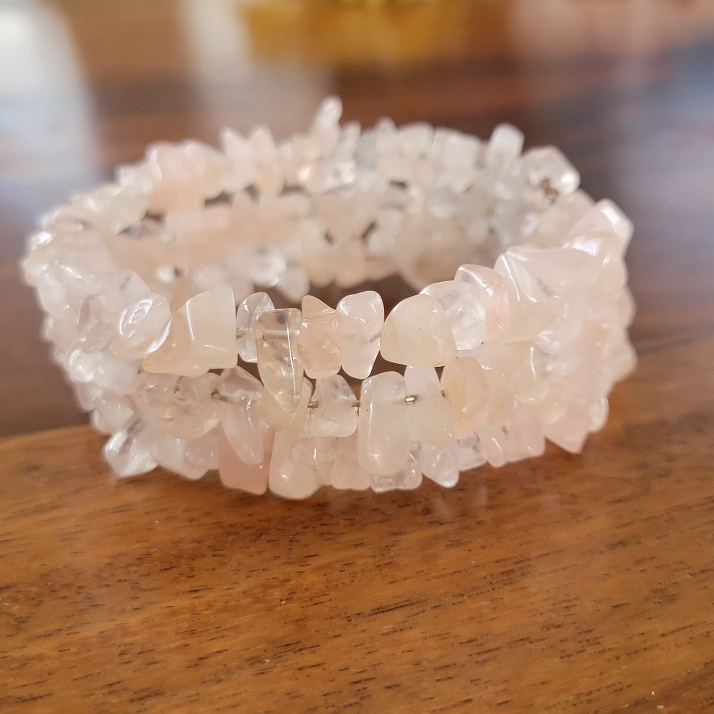 Rose Pink Quarts Wrap Bracelet Gemstone Raw Chips set in Memory Wire