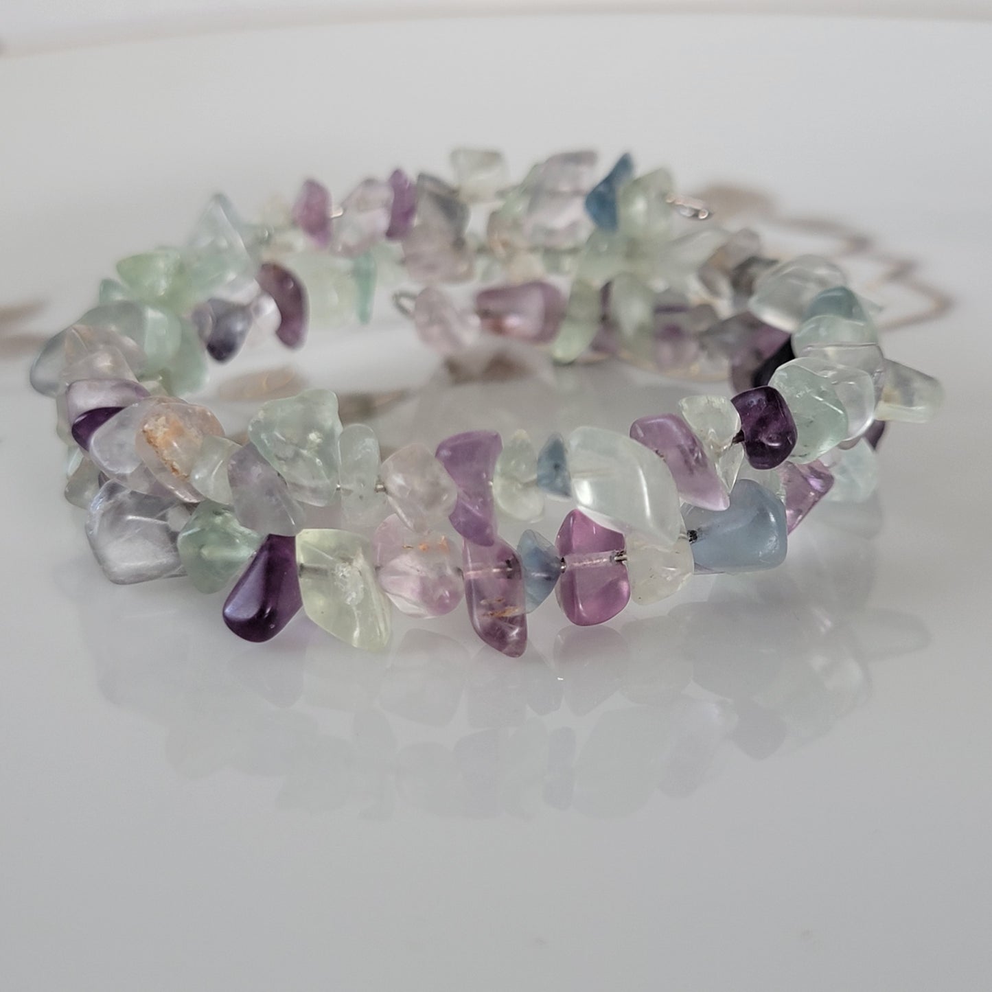 Flourite Wrap Bracelet Gemstone Raw Chips set in Memory Wire