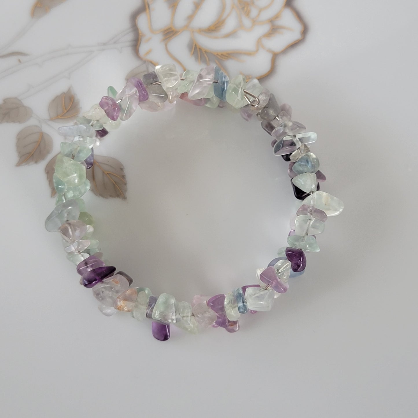 Flourite Wrap Bracelet Gemstone Raw Chips set in Memory Wire